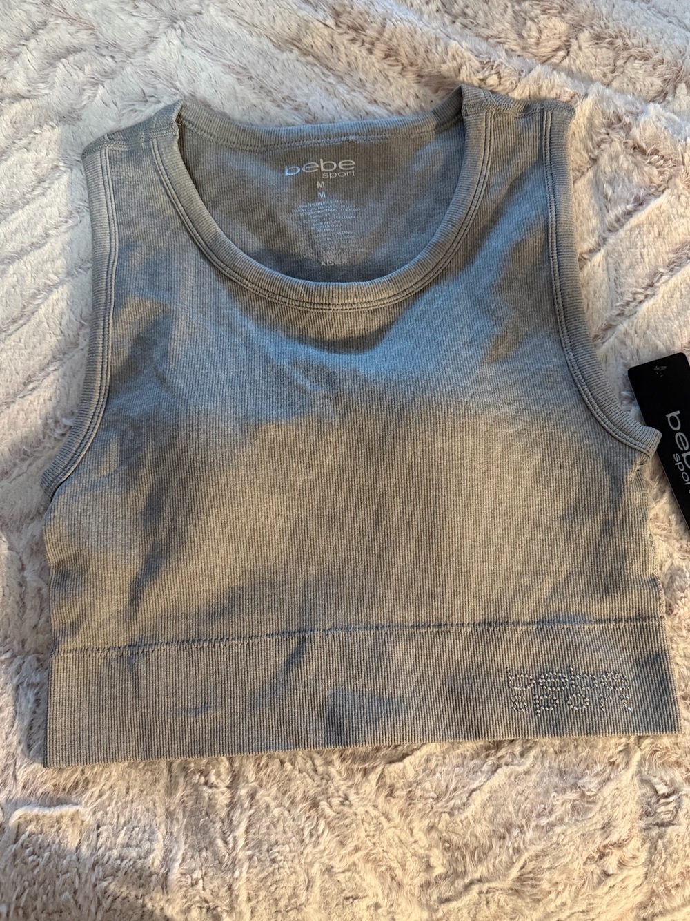 bebe Gray Ribbed Cropped Tank Top